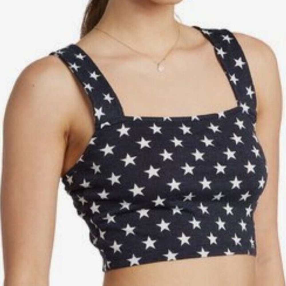 Roxy‎ Women's Good Sunday Crop Top XL Navy White Stars Strappy Beach Summer